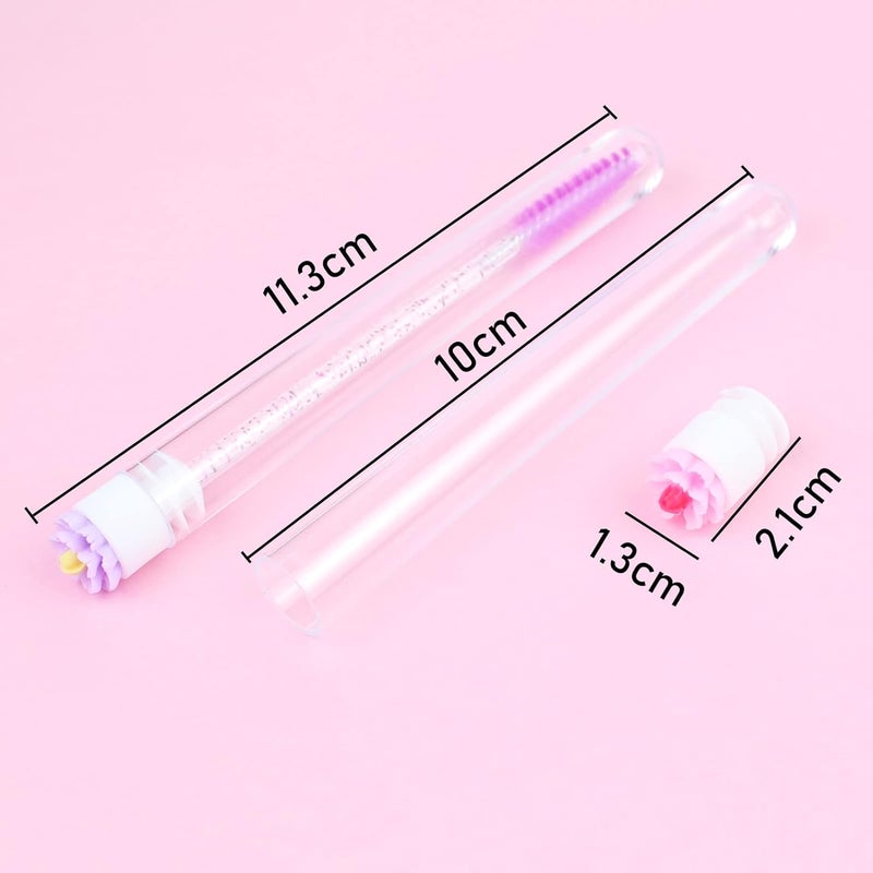 SenRocc 20 pcs Mascara Wands Tube Set Reusable Lash Spoolies Flower Tube Eyelash Brush Tubes Spoolies Lash Extension Brushes Applicators Makeup Tools (cherry blossom-MlX) - Image 3